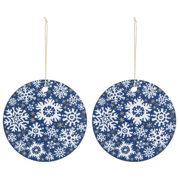 White Flakes – Ceramic Christmas Ornament Circle 3×3 Ornaments Ceramic Holiday Keepsake
