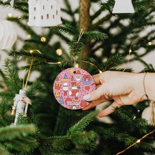 Pink Stocking – Ceramic Christmas Ornament Circle 3×3 Ornaments Ceramic Holiday Keepsake 5