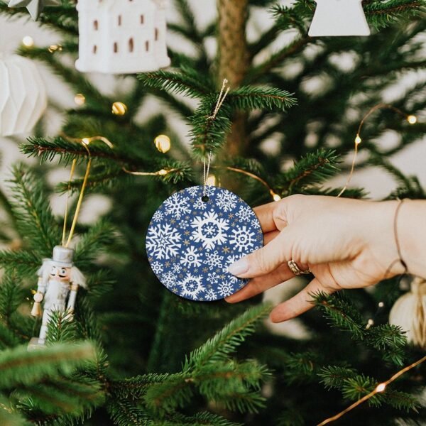 White Flakes – Ceramic Christmas Ornament Circle 3×3 Ornaments Ceramic Holiday Keepsake 5