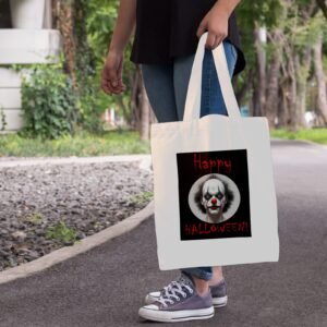 Halloween Tote Bag – Reusable Washable Cotton Clown Bag Tote Bags boo halloween tote