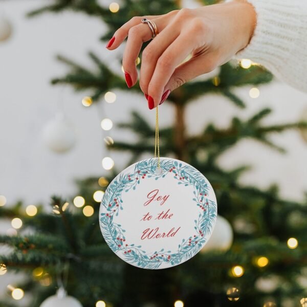 Joy – Ceramic Christmas Ornament Circle 3×3 Ornaments Ceramic Holiday Keepsake 9