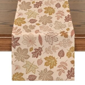 Peach Leaves | Thanksgiving Table Runner 48×13 – 100% Polyester, Rustic Fall Harvest Dining Decor, Machine Washable Holiday Table Decoration Gifts/Party/Celebration 48x13 table runner