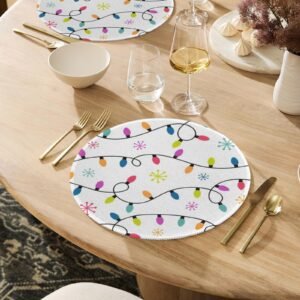 Christmas Placemats | Lights | Holiday Dinner Table Decor | 4 Pack Christmas Placemats christmas dining decor