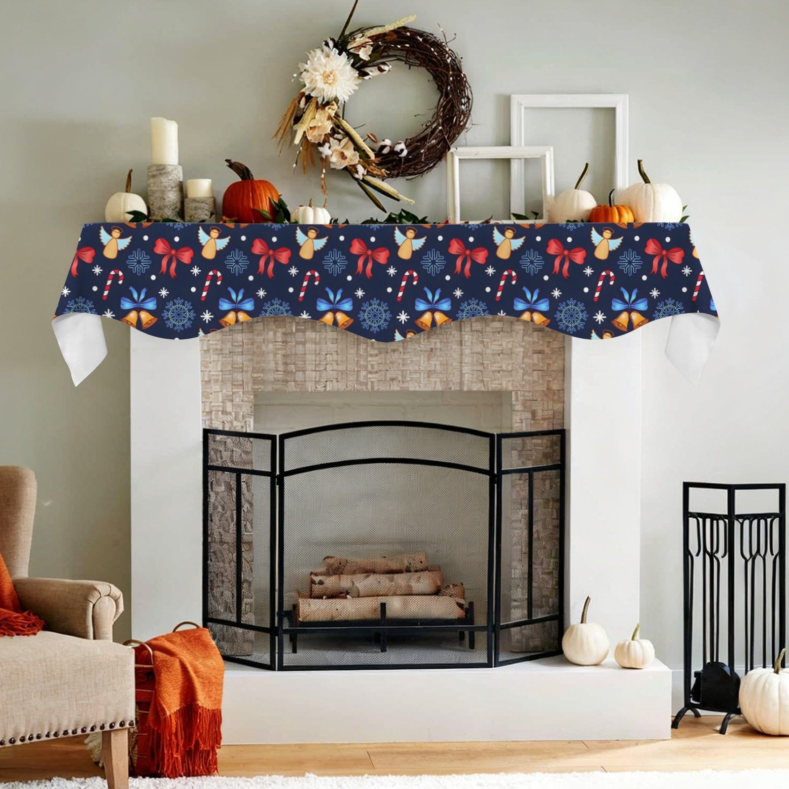 Christmas Holiday Fireplace Mantel Scarf | Blue Angels | Mantle Runner Christmas Fireplace Mantel Scarf Christmas Fireplace Decoration Christmas Holiday Fireplace Mantel Scarf | Blue Angels | Mantle Runner Christmas Fireplace Mantel Scarf Christmas Fireplace Decoration