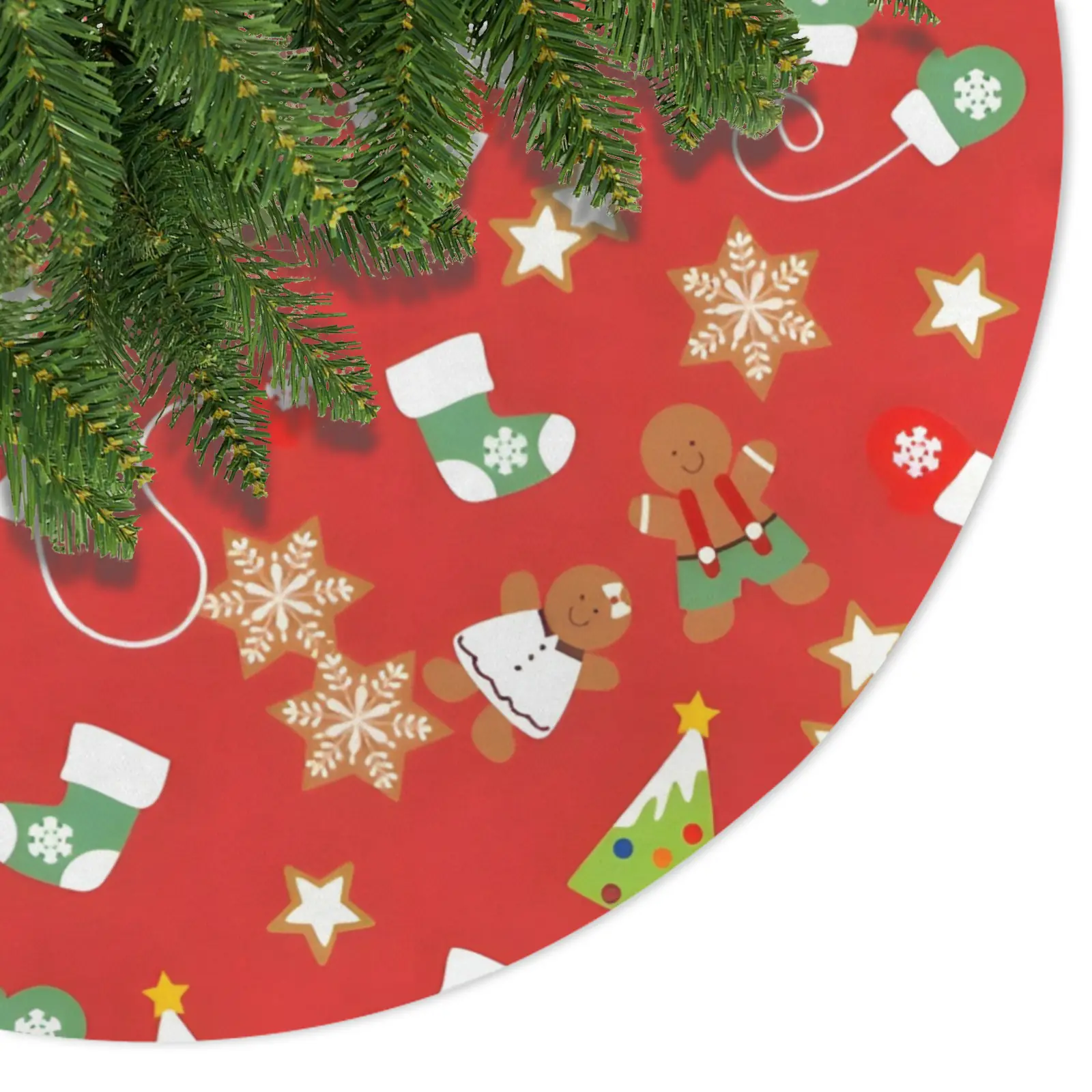 Holiday Christmas Tree Skirt | Gingerbread | Traditional Rustic Round 48×48 Inch Home Decor Christmas Tree Skirts christmas tree decor 3