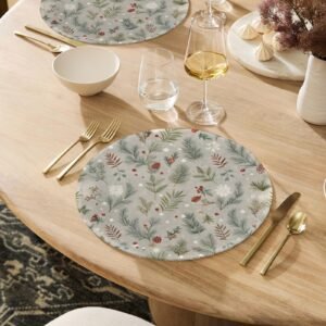 Christmas Placemats | Grey Pinecone | Holiday Dinner Table Decor | 4 Pack Christmas Placemats christmas dining decor