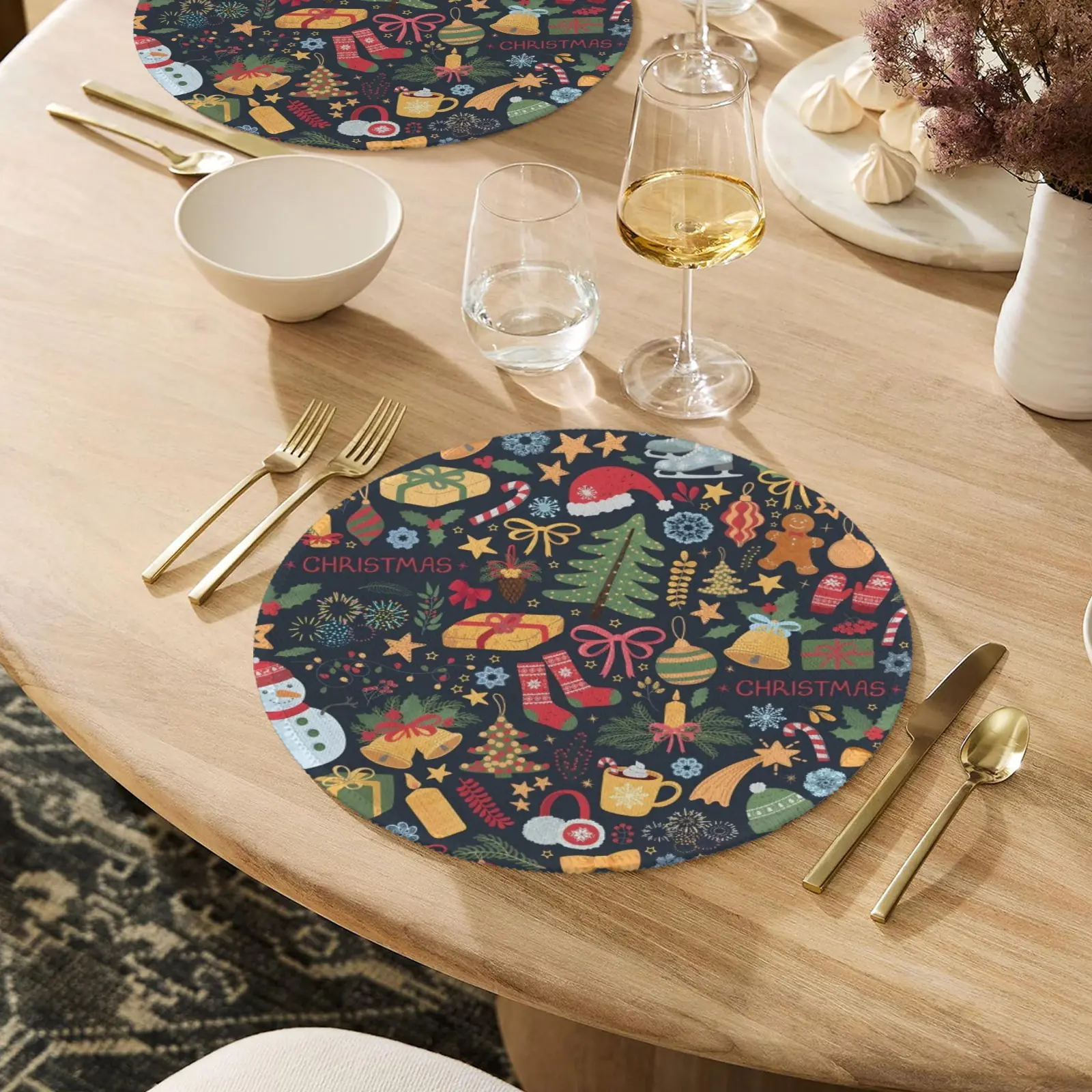 Christmas Placemats | Celebration | Holiday Dinner Table Decor | 4 Pack Christmas Placemats christmas dining decor