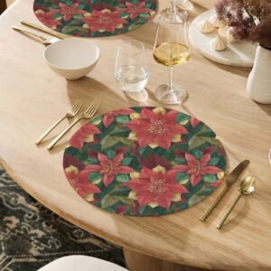 Christmas Placemats | Poinsettias | Holiday Dinner Table Decor | 4 Pack Christmas Placemats christmas dining decor 4