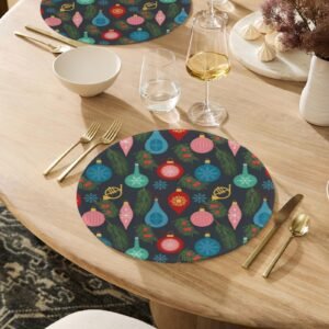 Christmas Placemats | Gold Horns | Holiday Dinner Table Decor | 4 Pack Christmas Placemats christmas dining decor