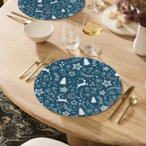 Christmas Placemats | Blue Deer | Holiday Dinner Table Decor | 4 Pack Christmas Placemats christmas dining decor