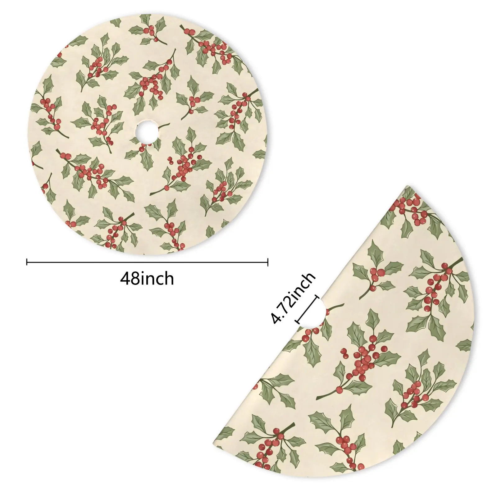 Holiday Christmas Tree Skirt | Holly | Traditional Rustic Round 48×48 Inch Home Decor Christmas Tree Skirts christmas tree decor 4