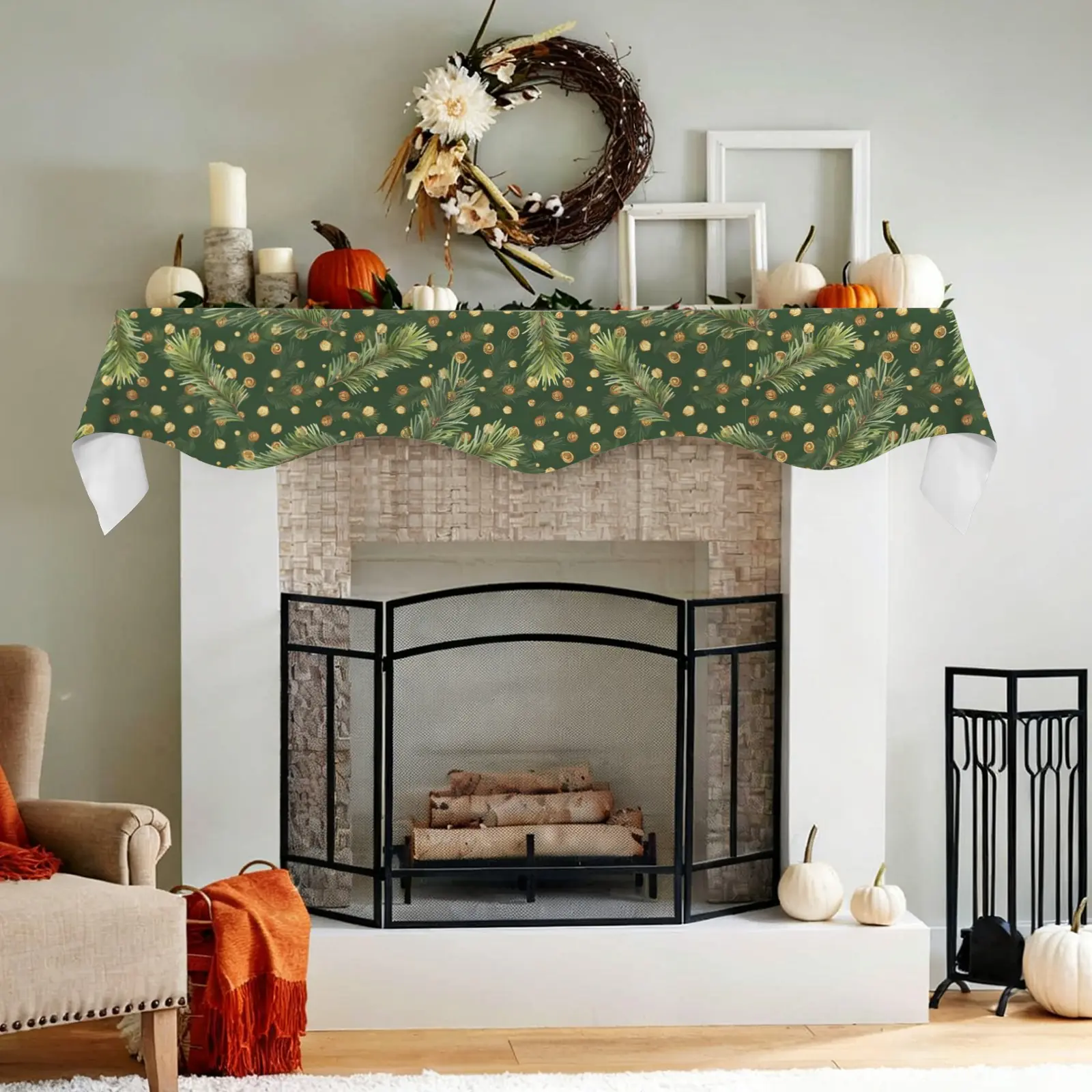 Christmas Holiday Fireplace Mantel Scarf | Gold Pines | Mantle Runner Christmas Fireplace Mantel Scarf Christmas Fireplace Decoration Christmas Holiday Fireplace Mantel Scarf | Gold Pines | Mantle Runner Christmas Fireplace Mantel Scarf Christmas Fireplace Decoration