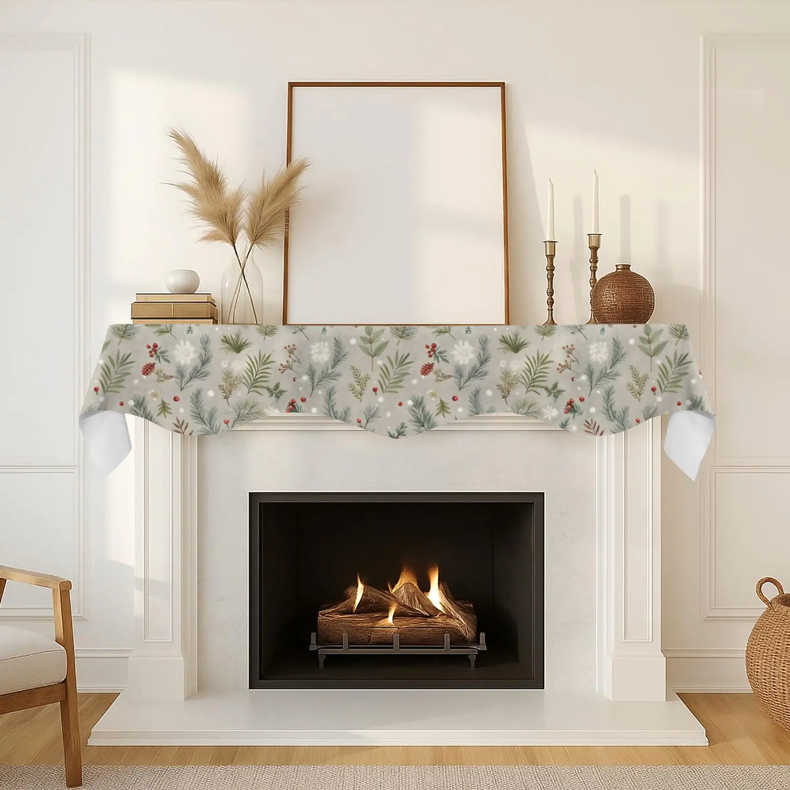 Christmas Holiday Fireplace Mantel Scarf | Grey Pinecone | Mantle Runner Christmas Fireplace Mantel Scarf Christmas Fireplace Decoration