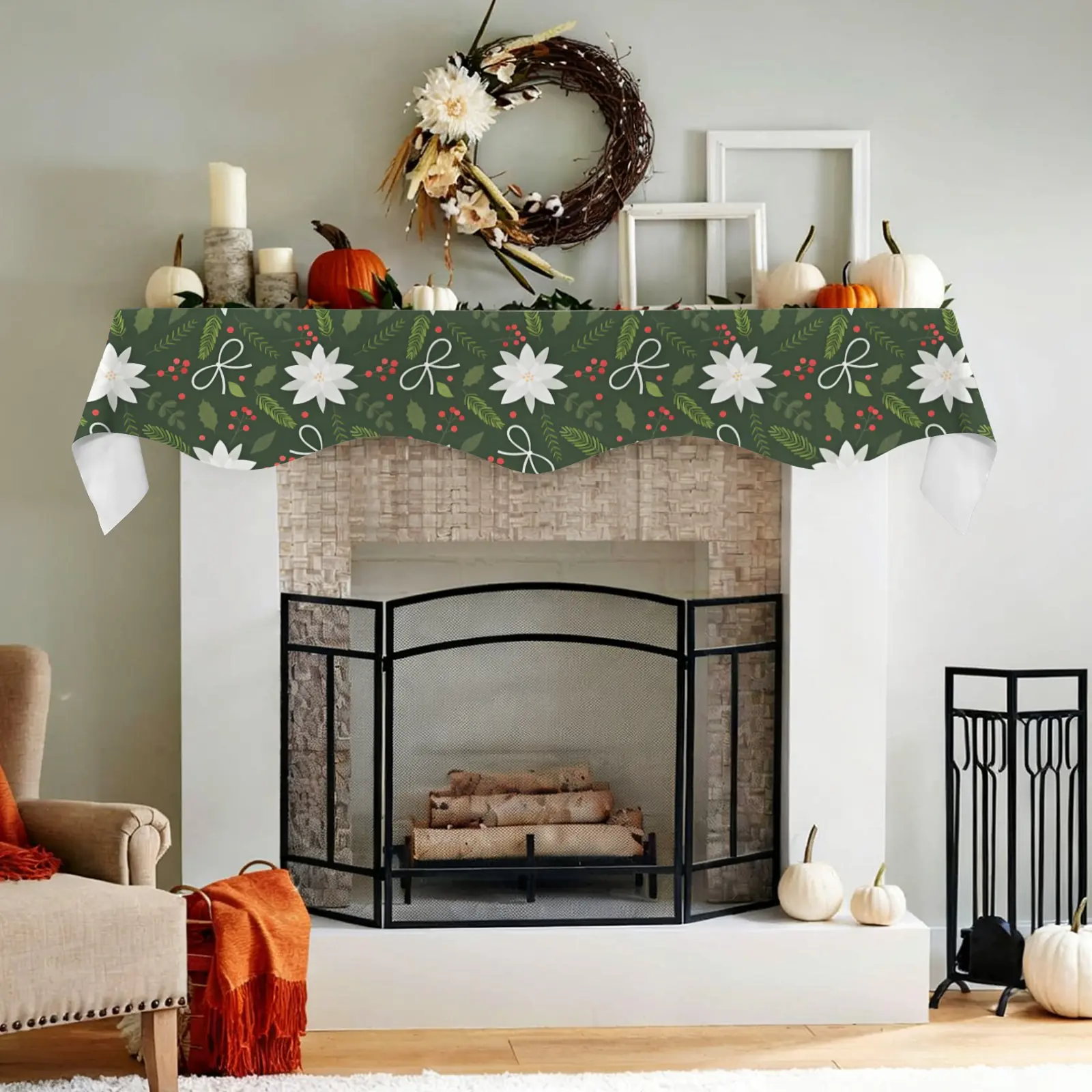 Christmas Holiday Fireplace Mantel Scarf | Crocus | Mantle Runner Christmas Fireplace Mantel Scarf Christmas Fireplace Decoration