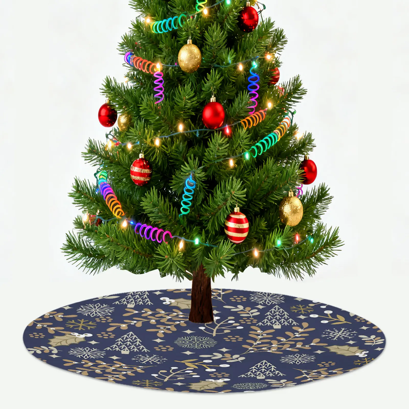 Holiday Christmas Tree Skirt | Ferns and Flakes | Traditional Rustic Round 48×48 Inch Home Decor Christmas Tree Skirts christmas tree decor 2