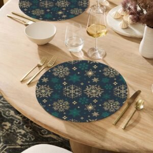 Christmas Placemats | Green Flakes | Holiday Dinner Table Decor | 4 Pack Christmas Placemats christmas dining decor