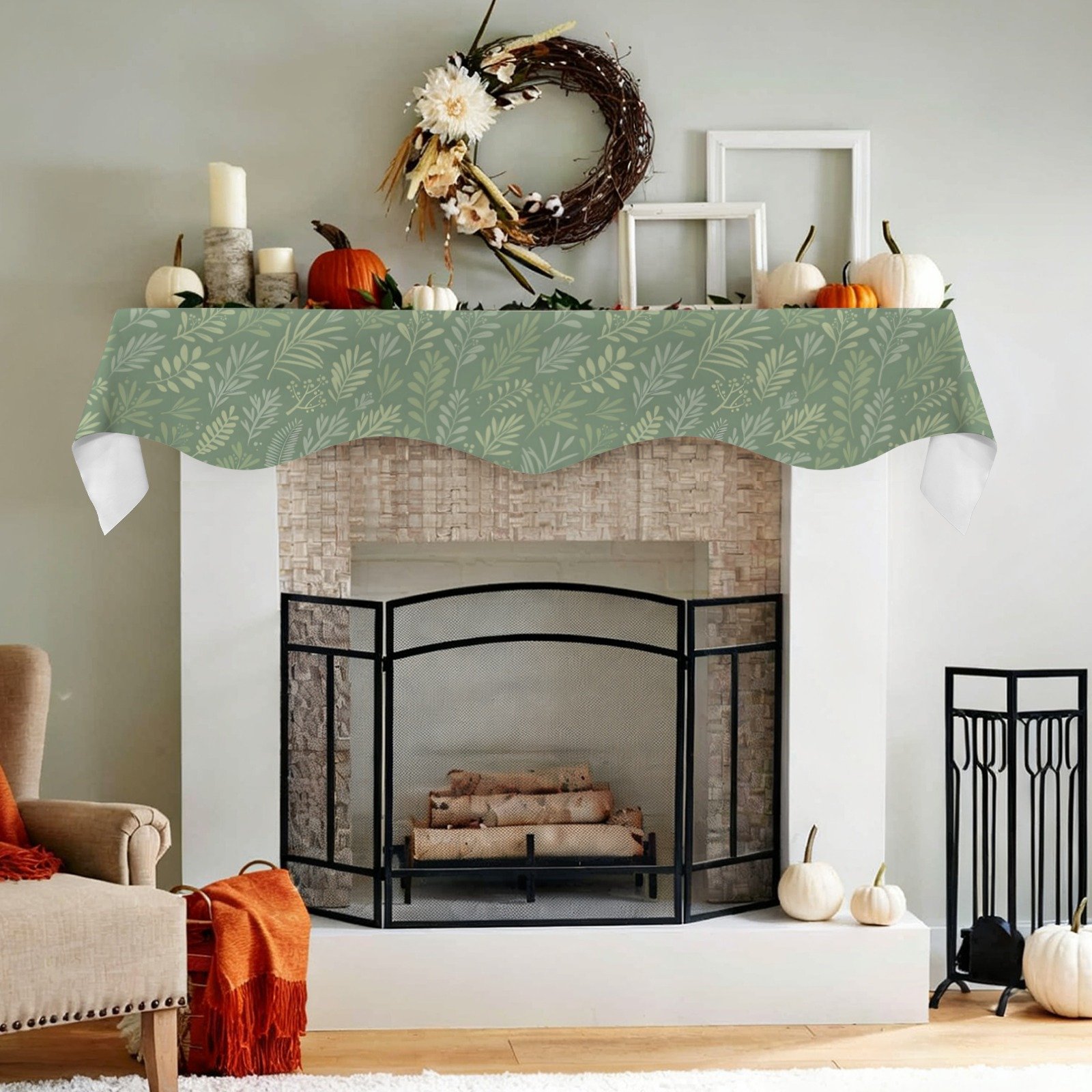 Christmas Holiday Fireplace Mantel Scarf | Gold Holly | Mantle Runner Christmas Fireplace Mantel Scarf Christmas Fireplace Decoration