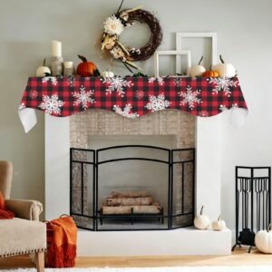Christmas Holiday Fireplace Mantel Scarf | Red Snow | Mantle Runner Christmas Fireplace Mantel Scarf Christmas Fireplace Decoration