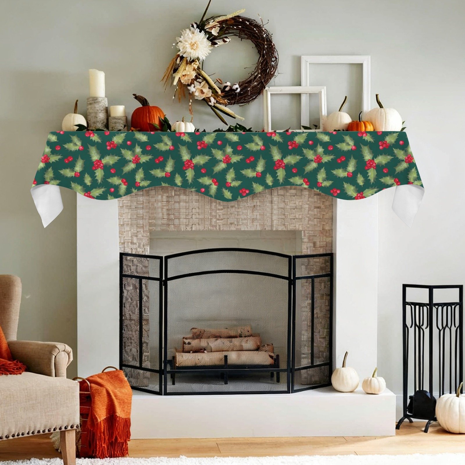 Christmas Holiday Fireplace Mantel Scarf | Holly | Mantle Runner Christmas Fireplace Mantel Scarf Christmas Fireplace Decoration Christmas Holiday Fireplace Mantel Scarf | Holly | Mantle Runner Christmas Fireplace Mantel Scarf Christmas Fireplace Decoration