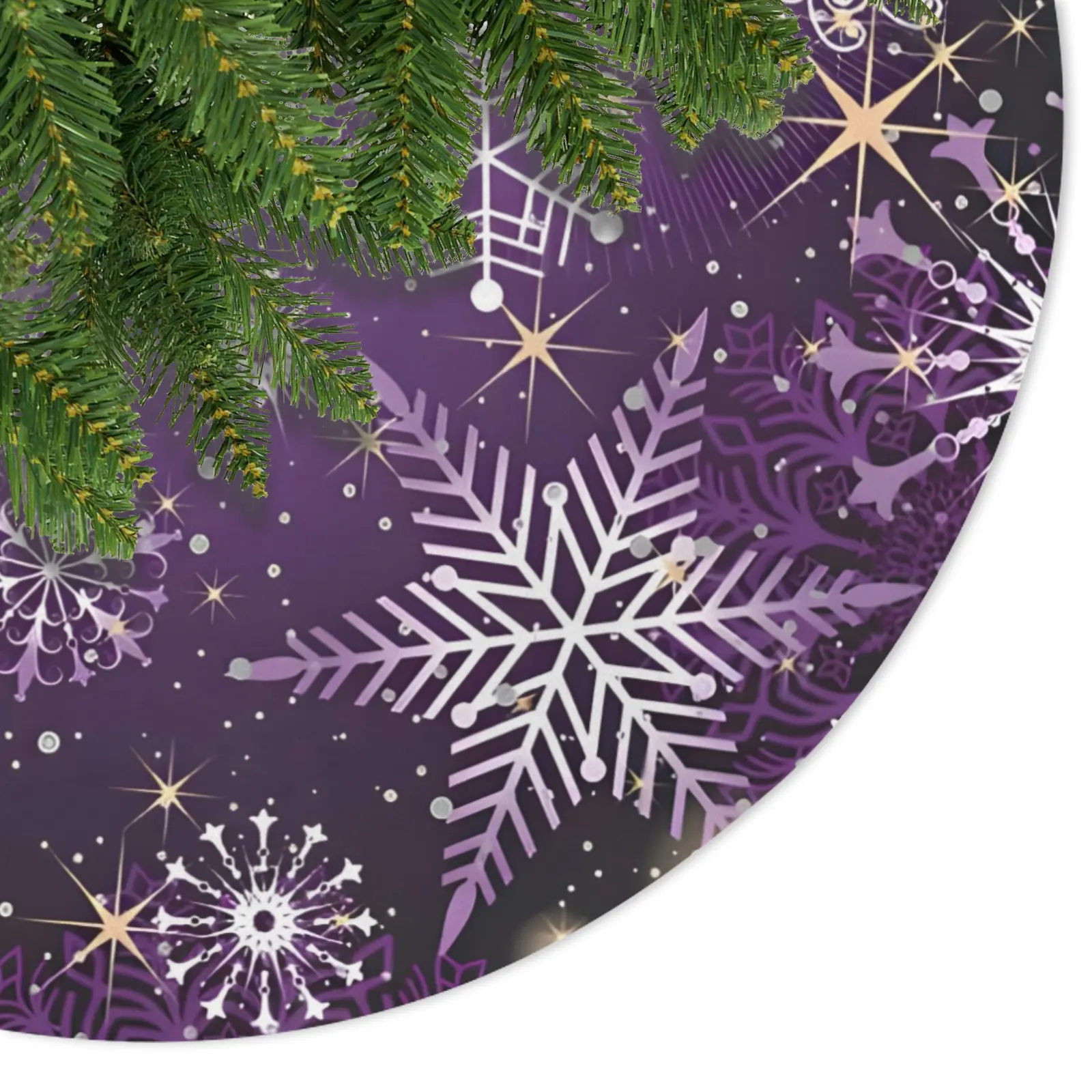 Holiday Christmas Tree Skirt | Purple Flakes | Traditional Rustic Round 48×48 Inch Home Decor Christmas Tree Skirts christmas tree decor 3