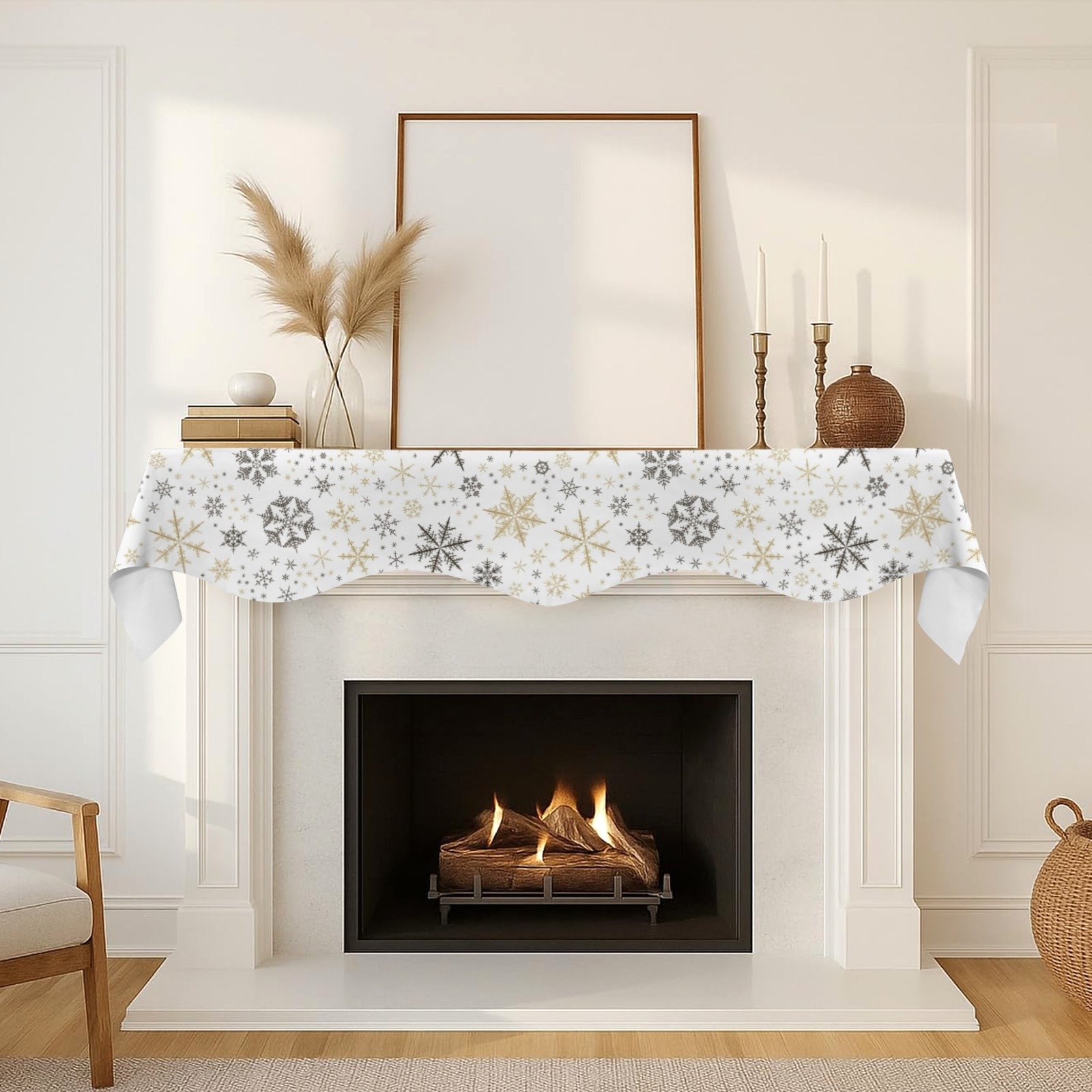 Christmas Holiday Fireplace Mantel Scarf | Gold Pines | Mantle Runner Christmas Fireplace Mantel Scarf Christmas Fireplace Decoration 2