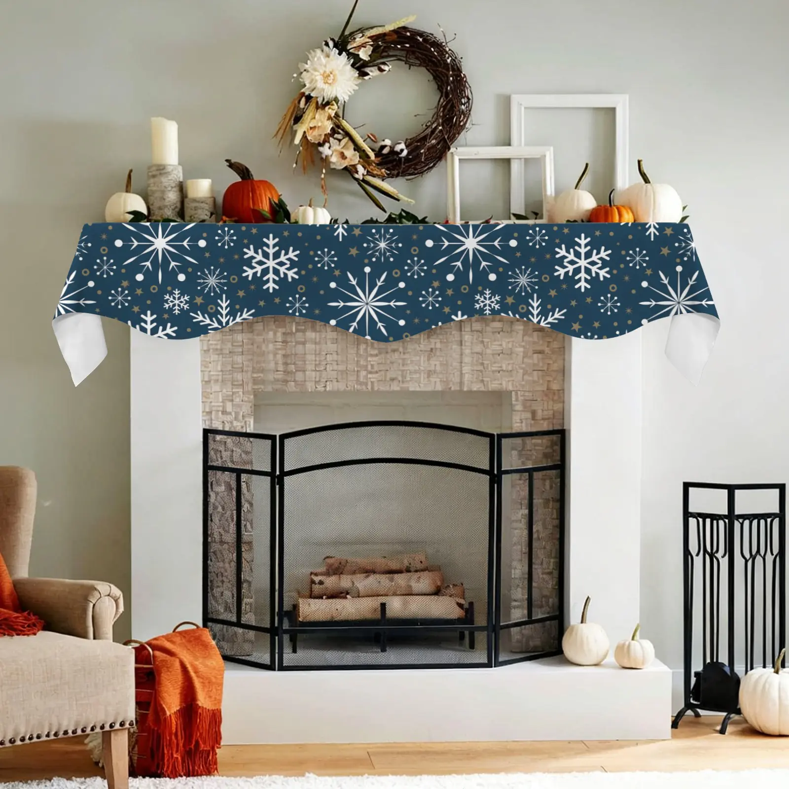Christmas Holiday Fireplace Mantel Scarf | Sparkle | Mantle Runner Christmas Fireplace Mantel Scarf Christmas Fireplace Decoration 5