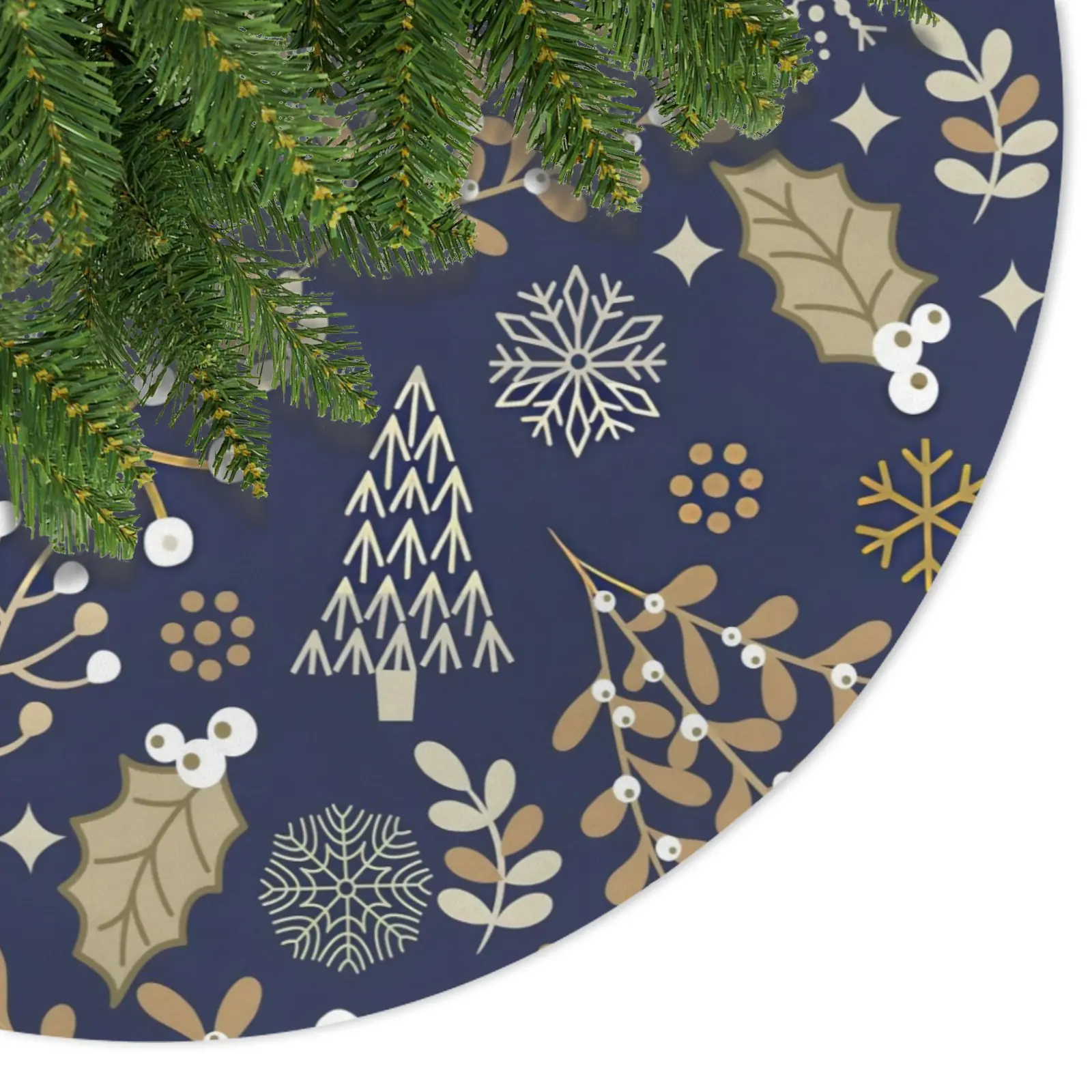Holiday Christmas Tree Skirt | Ferns and Flakes | Traditional Rustic Round 48×48 Inch Home Decor Christmas Tree Skirts christmas tree decor 3