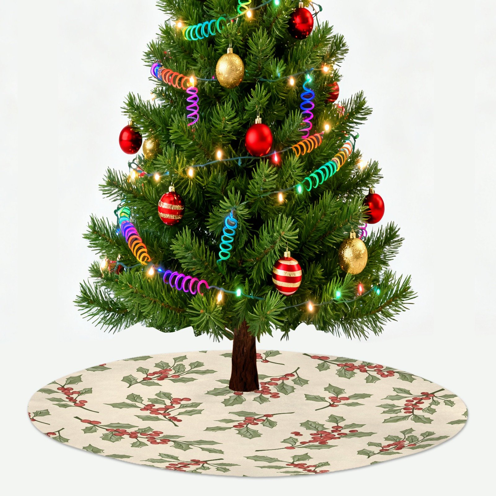 Holiday Christmas Tree Skirt | Holly | Traditional Rustic Round 48×48 Inch Home Decor Christmas Tree Skirts christmas tree decor 2 Holiday Christmas Tree Skirt | Holly | Traditional Rustic Round 48×48 Inch Home Decor Christmas Tree Skirts christmas tree decor 2