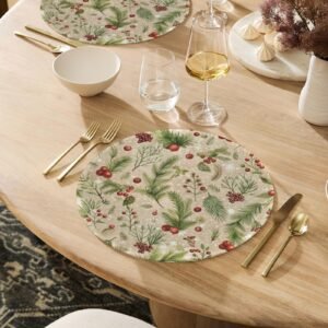 Christmas Placemats | Cranberry | Holiday Dinner Table Decor | 4 Pack Christmas Placemats christmas dining decor