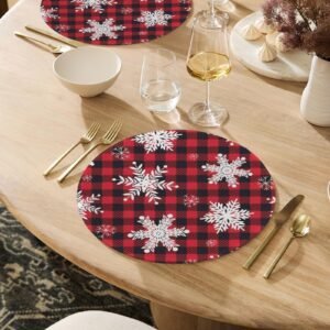 Christmas Placemats | Red Snow | Holiday Dinner Table Decor | 4 Pack Christmas Placemats christmas dining decor