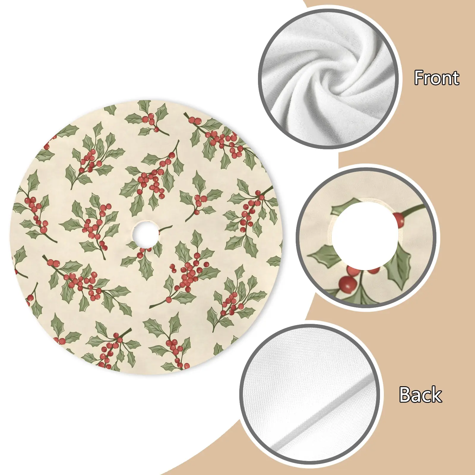 Holiday Christmas Tree Skirt | Holly | Traditional Rustic Round 48×48 Inch Home Decor Christmas Tree Skirts christmas tree decor