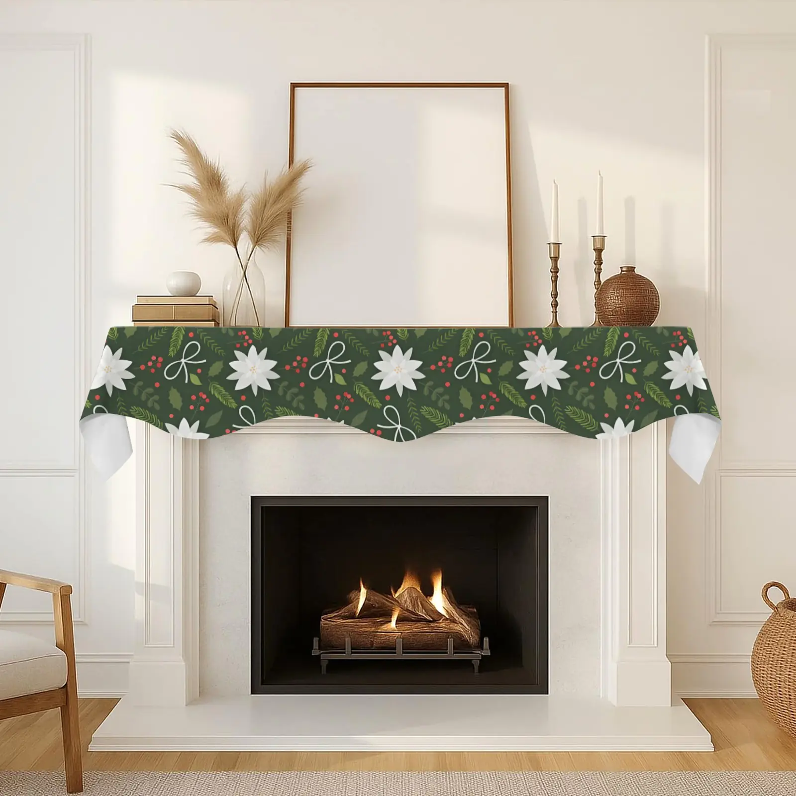 Christmas Holiday Fireplace Mantel Scarf | Crocus | Mantle Runner Christmas Fireplace Mantel Scarf Christmas Fireplace Decoration 4