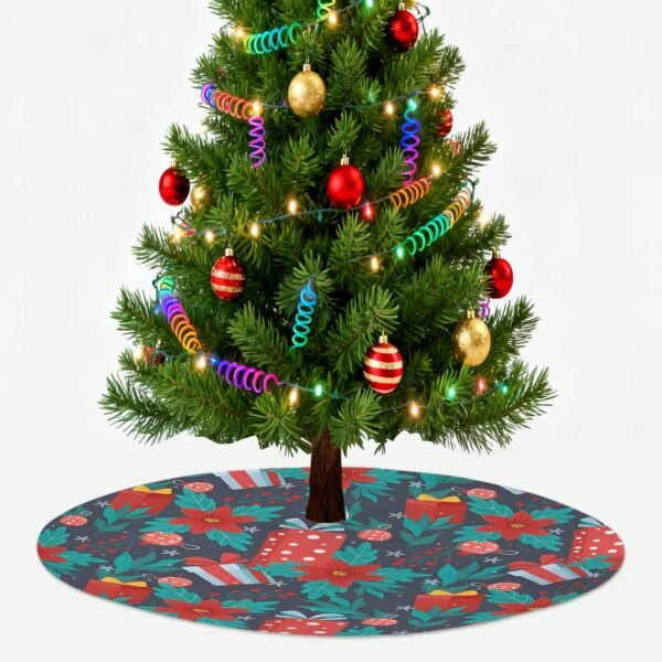 Holiday Christmas Tree Skirt | Poinsettia | Traditional Rustic Round 48×48 Inch Home Decor Christmas Tree Skirts christmas tree decor 6