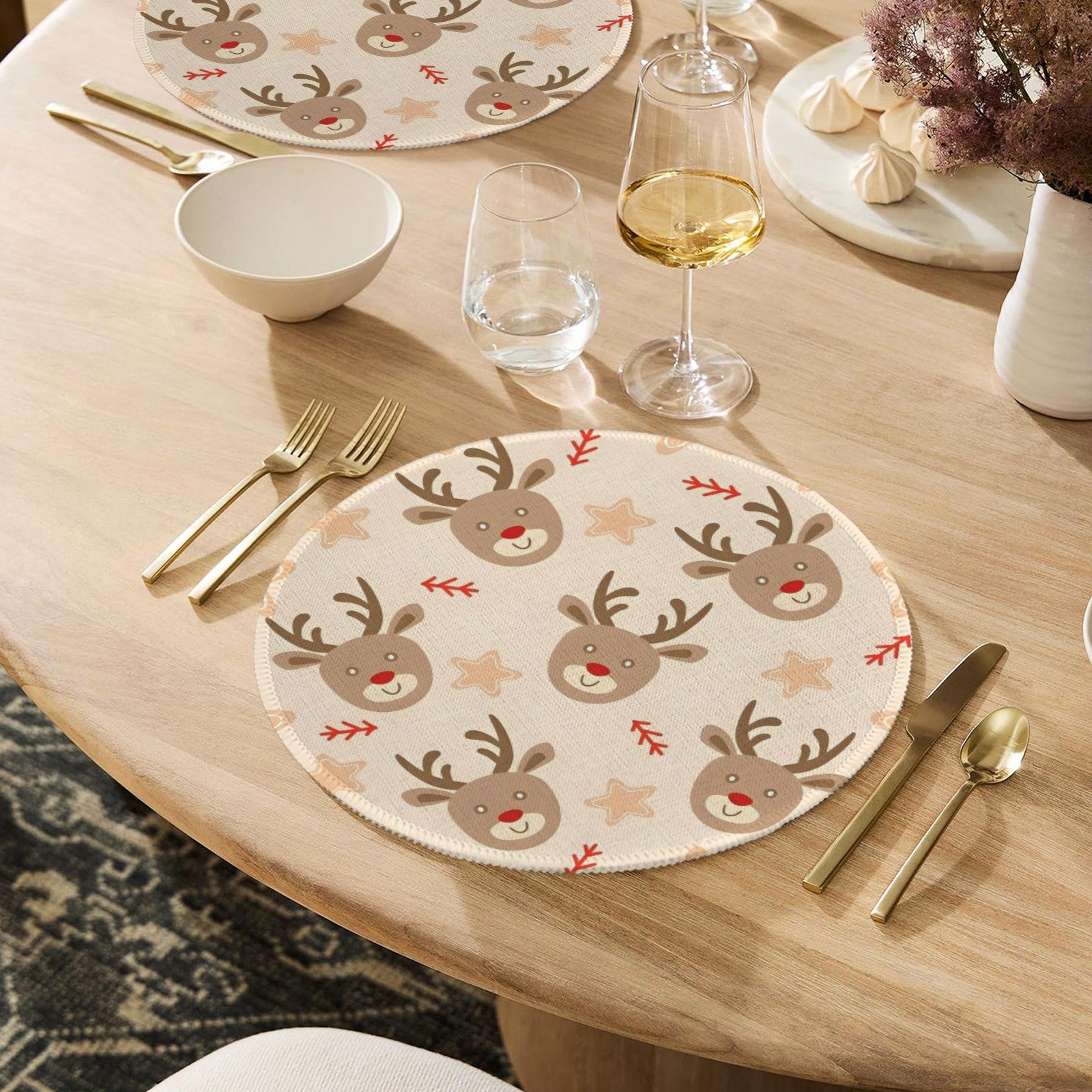 Christmas Placemats | Santa Deer | Holiday Dinner Table Decor | 4 Pack Christmas Placemats christmas dining decor