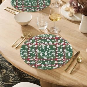 Christmas Placemats | White Holly | Holiday Dinner Table Decor | 4 Pack Christmas Placemats christmas dining decor 2