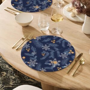Christmas Placemats | Navy Berry | Holiday Dinner Table Decor | 4 Pack Christmas Placemats christmas dining decor