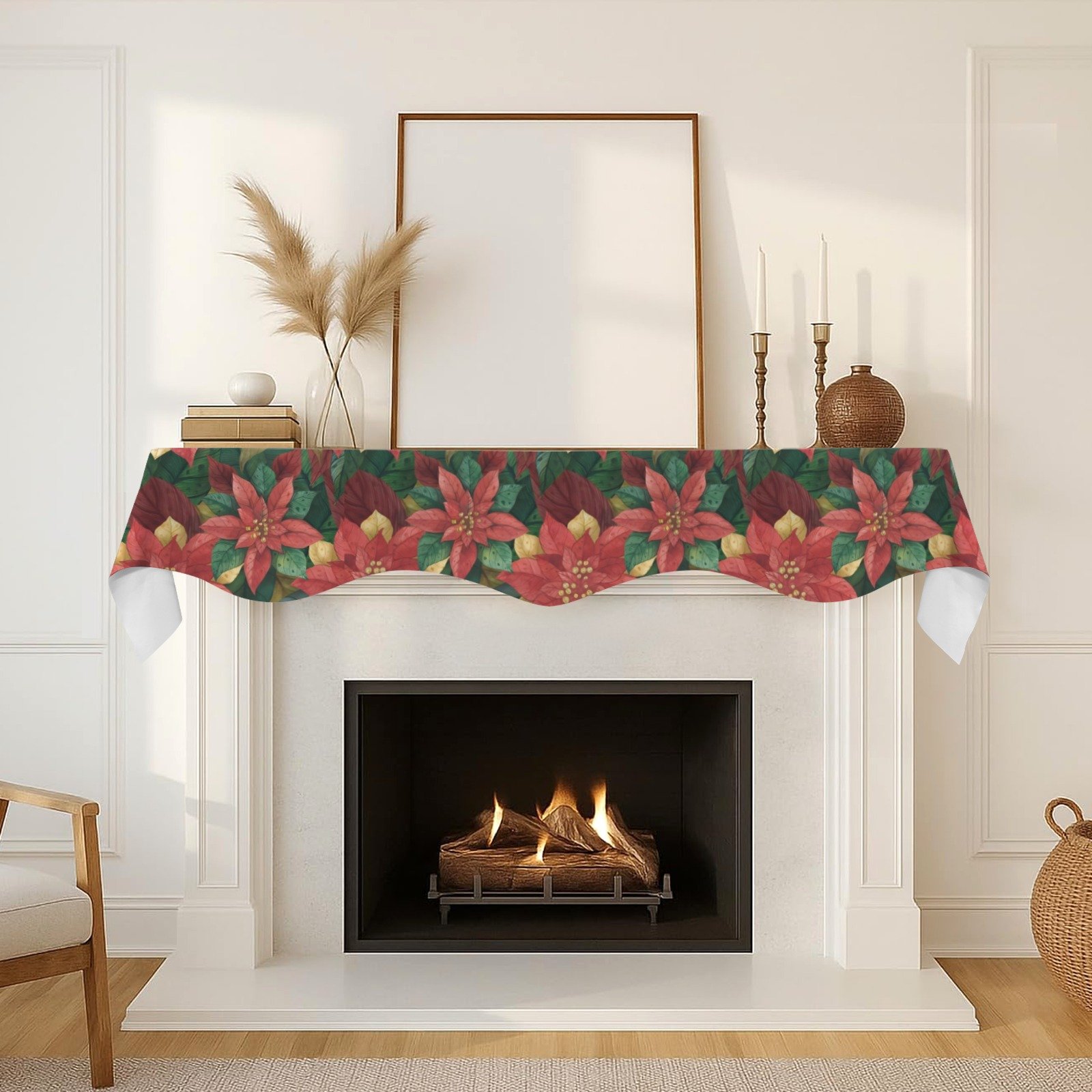 Christmas Holiday Fireplace Mantel Scarf | Gold Pines | Mantle Runner Christmas Fireplace Mantel Scarf Christmas Fireplace Decoration