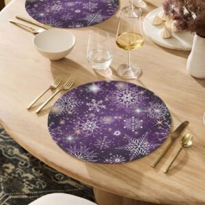 Christmas Placemats | Purple Flakes | Holiday Dinner Table Decor | 4 Pack Christmas Placemats christmas dining decor