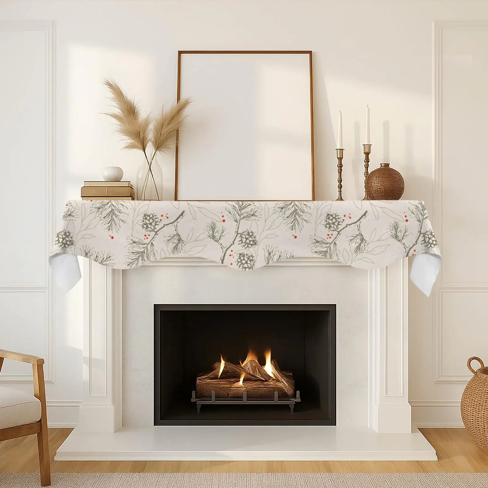 Christmas Holiday Fireplace Mantel Scarf | Branches | Mantle Runner Christmas Fireplace Mantel Scarf Christmas Fireplace Decoration 4
