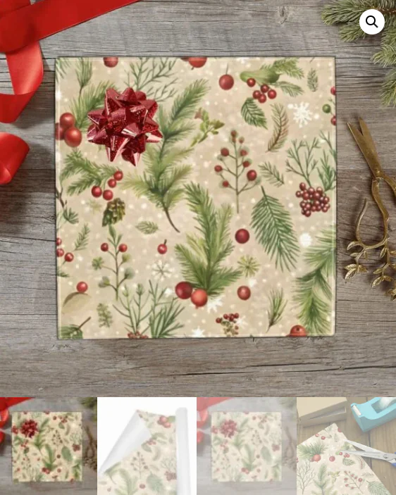Christmas Wrapping Paper | Premium Holiday Gift Wrap | Cranberry 58″ x 23″ (1–5 Rolls) Wrapping Paper Christmas Gift Wrap 5