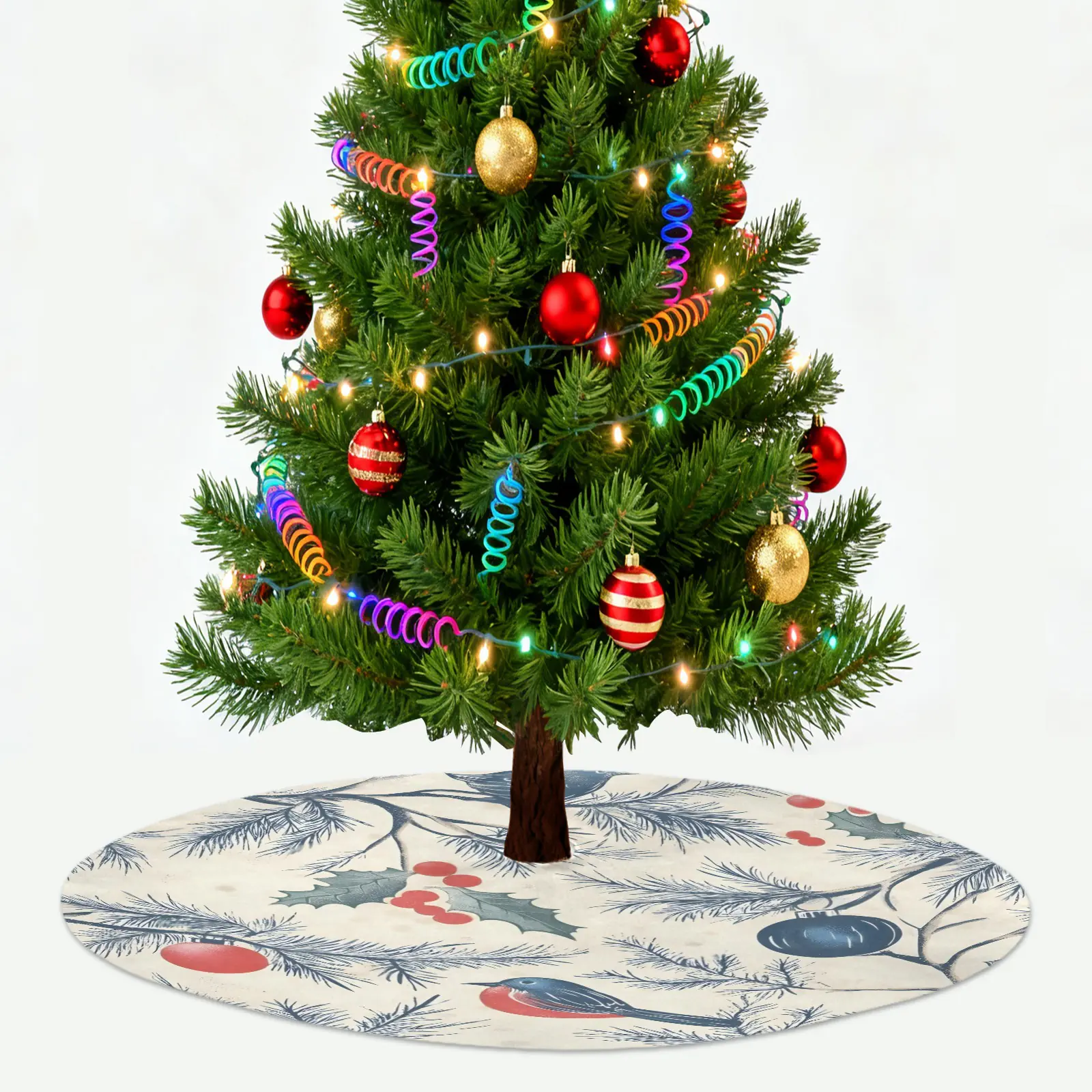 Holiday Christmas Tree Skirt | Robin | Traditional Rustic Round 48×48 Inch Home Decor Christmas Tree Skirts christmas tree decor 2