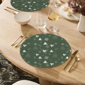 Christmas Placemats | Green Forest | Holiday Dinner Table Decor | 4 Pack Christmas Placemats christmas dining decor