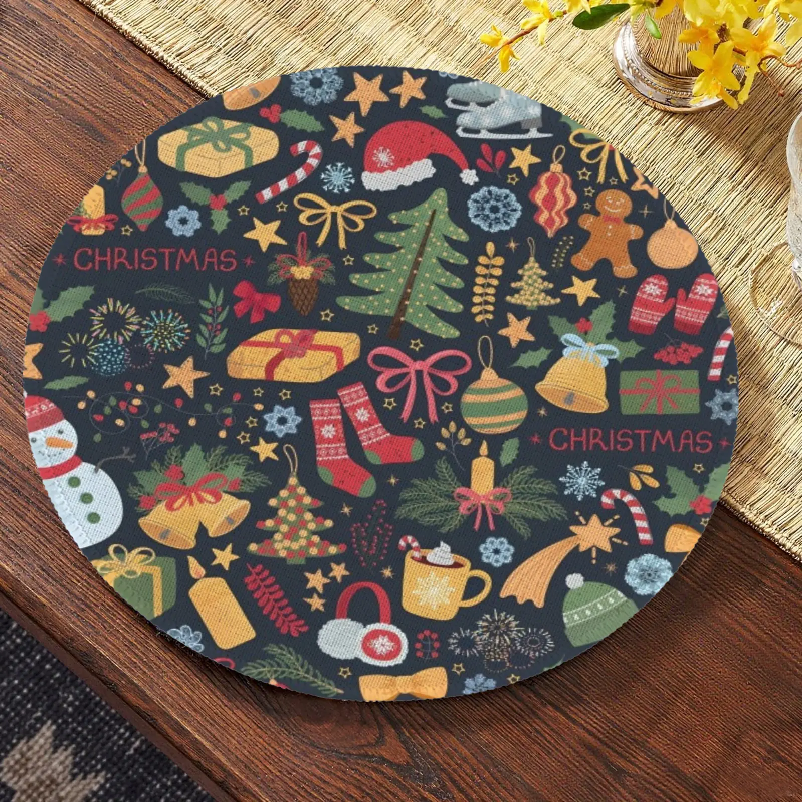 Christmas Placemats | Celebration | Holiday Dinner Table Decor | 4 Pack Christmas Placemats christmas dining decor 3