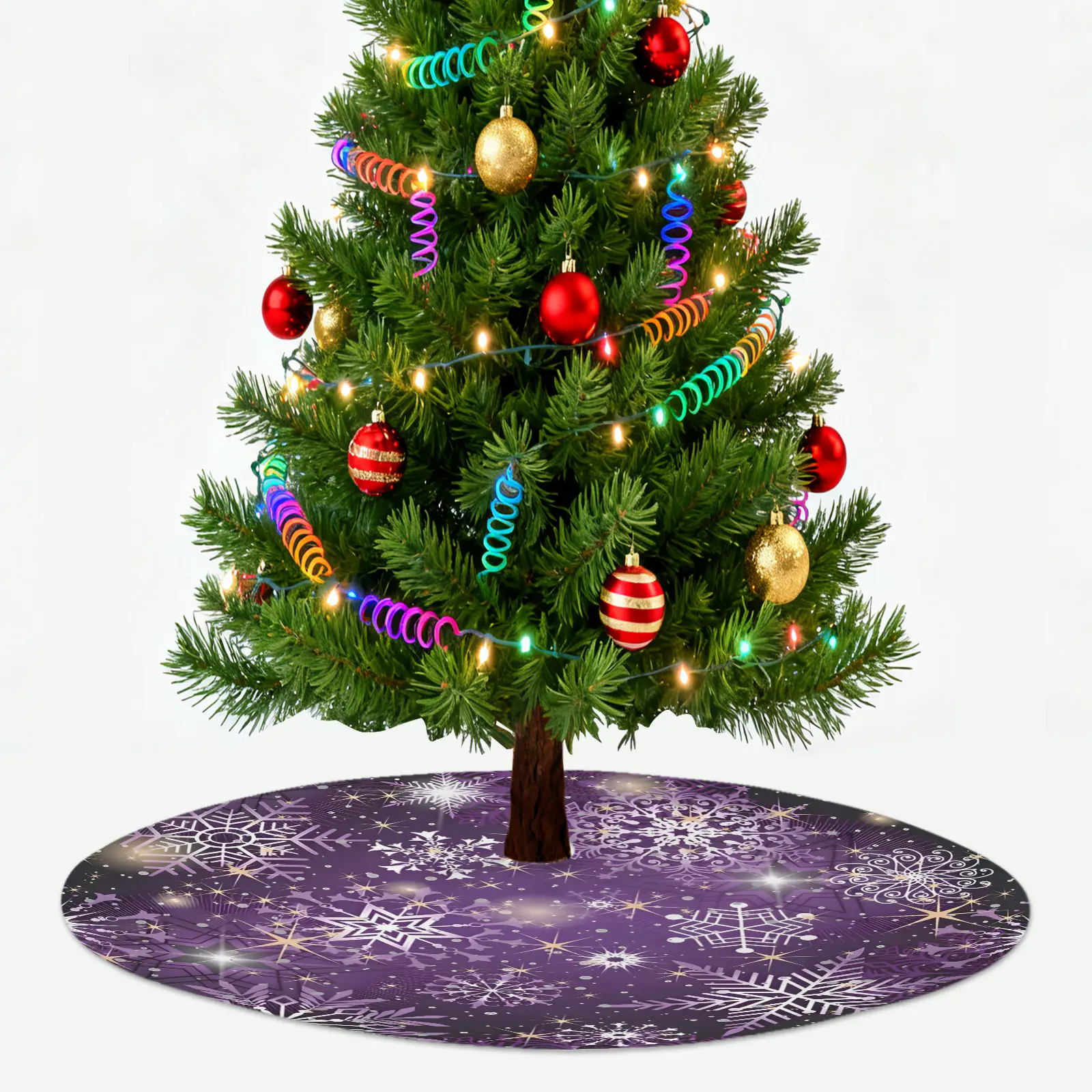 Holiday Christmas Tree Skirt | Purple Flakes | Traditional Rustic Round 48×48 Inch Home Decor Christmas Tree Skirts christmas tree decor 2
