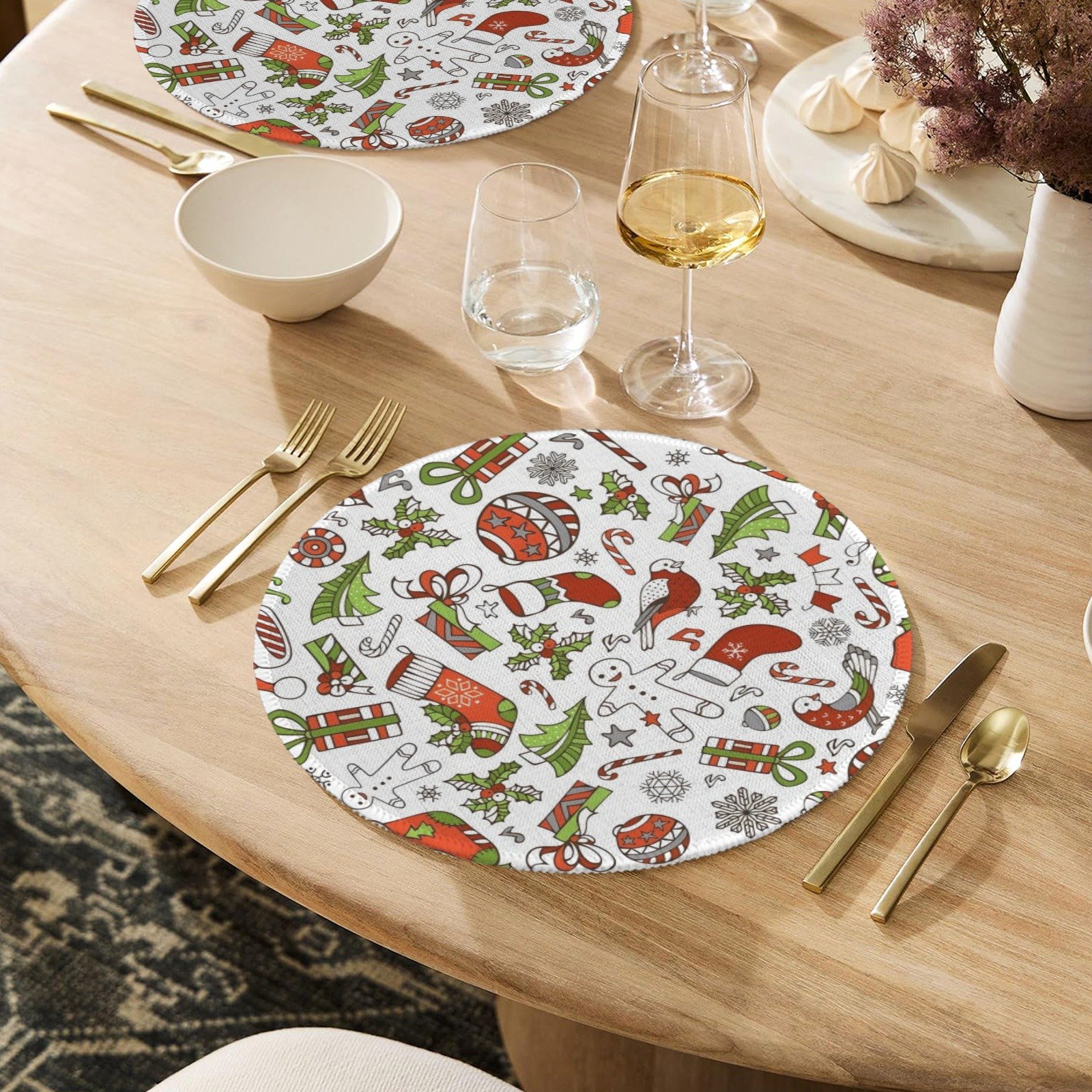 Christmas Placemats | White Holly | Holiday Dinner Table Decor | 4 Pack Christmas Placemats christmas dining decor 9