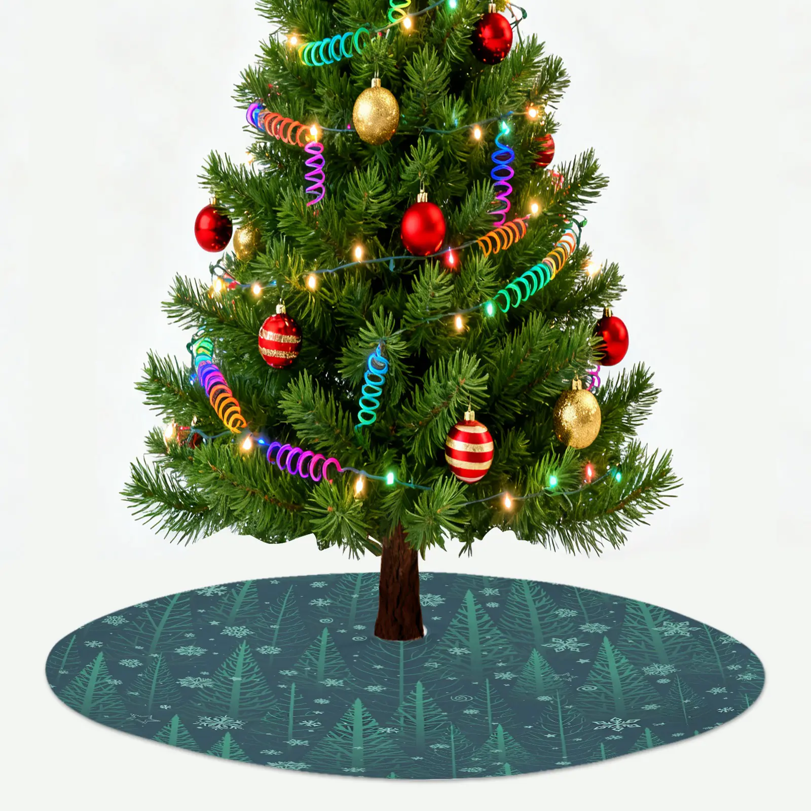 Holiday Christmas Tree Skirt | Green Firs | Traditional Rustic Round 48×48 Inch Home Decor Christmas Tree Skirts christmas tree decor 2