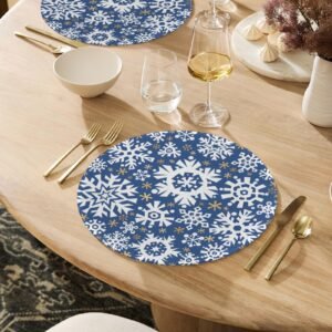 Christmas Placemats | Blue Flurry | Holiday Dinner Table Decor | 4 Pack Christmas Placemats christmas dining decor