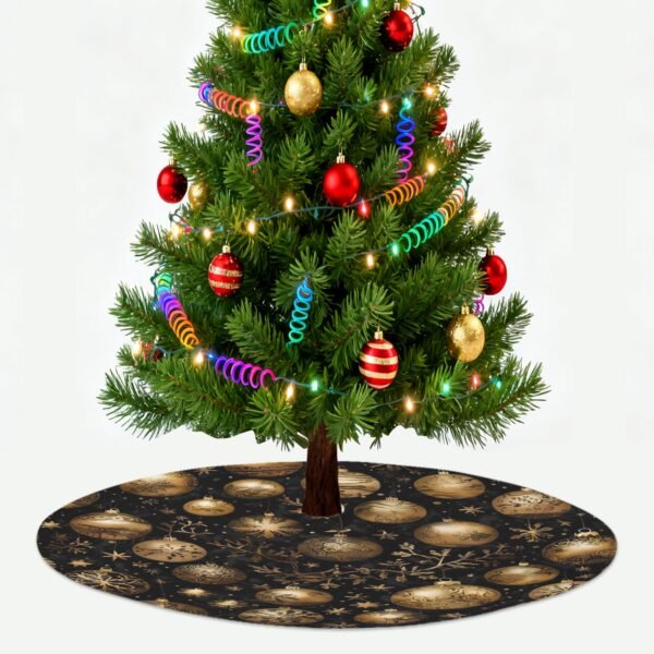 Holiday Christmas Tree Skirt | Gold Ornaments | Traditional Rustic Round 48×48 Inch Home Decor Christmas Tree Skirts christmas tree decor 2
