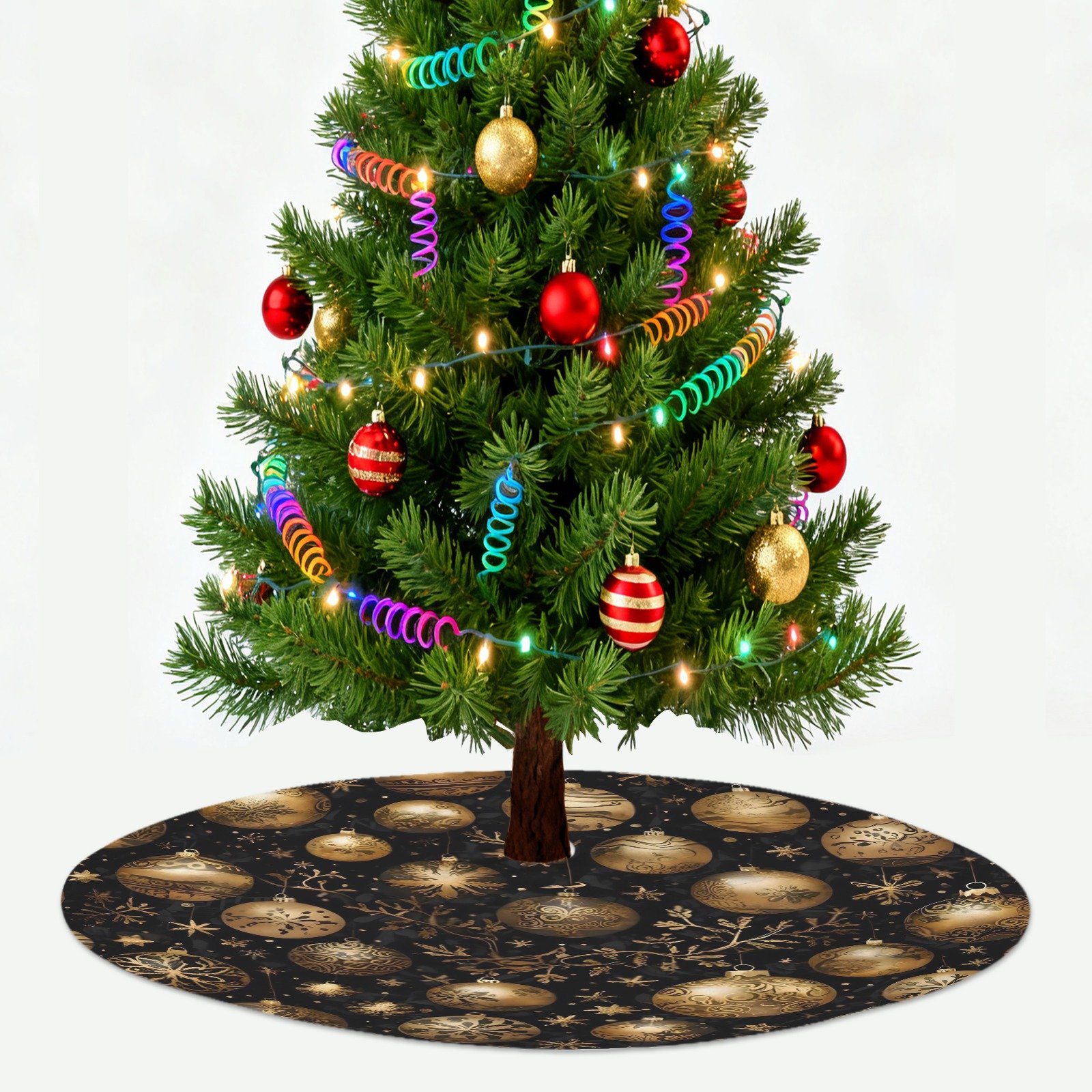 Holiday Christmas Tree Skirt | Gold Ornaments | Traditional Rustic Round 48×48 Inch Home Decor Christmas Tree Skirts christmas tree decor 2 Holiday Christmas Tree Skirt | Gold Ornaments | Traditional Rustic Round 48×48 Inch Home Decor Christmas Tree Skirts christmas tree decor 2