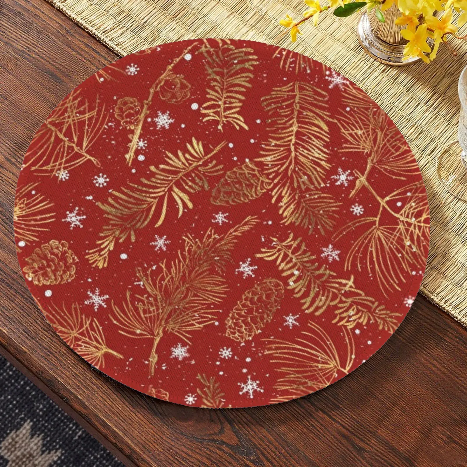 Christmas Placemats | Gold Pines | Holiday Dinner Table Decor | 4 Pack Christmas Placemats christmas dining decor 3
